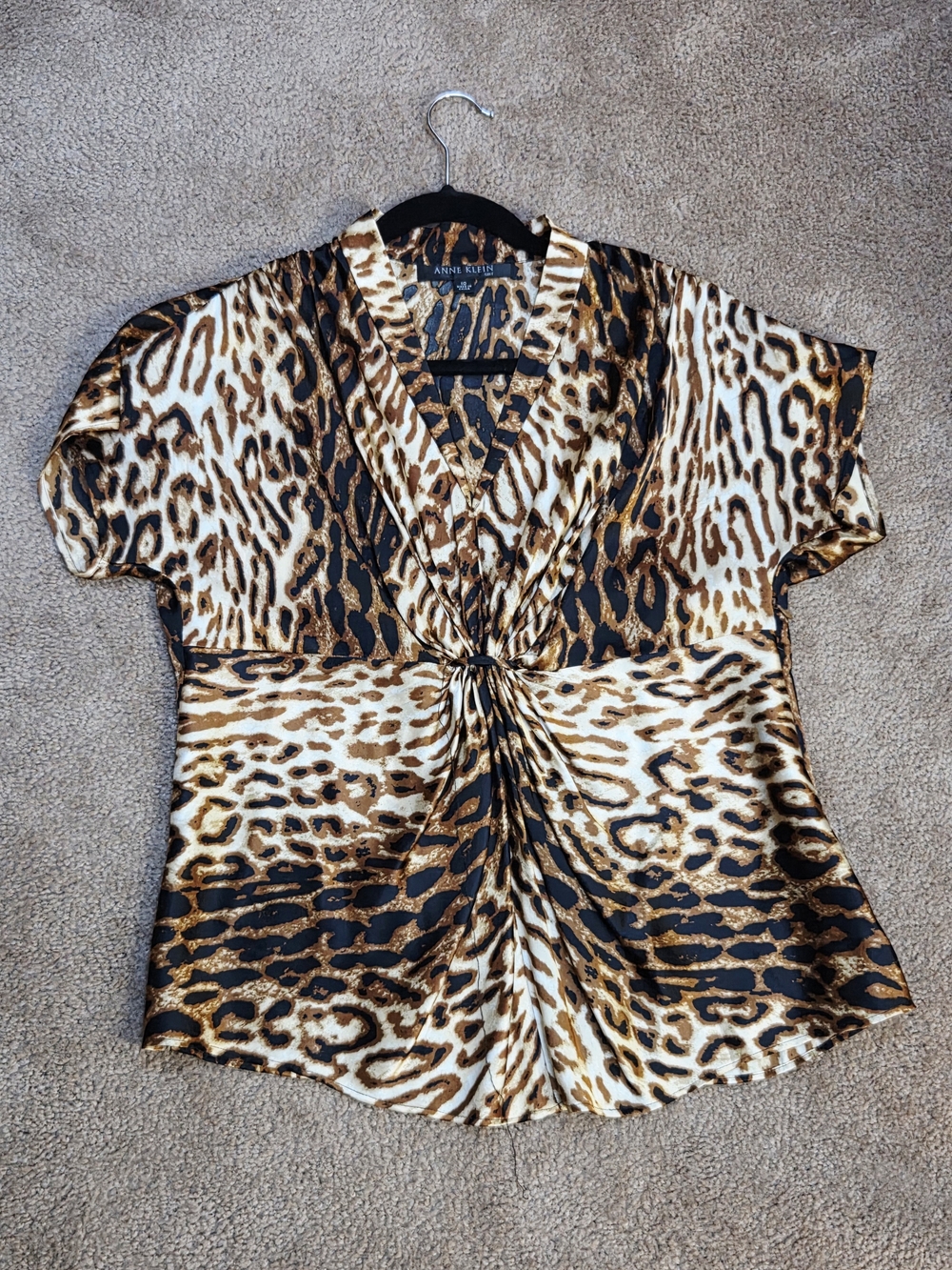 Anne Klein Leopard-Print Twist-Front Blouse - Brown/Black/Cream